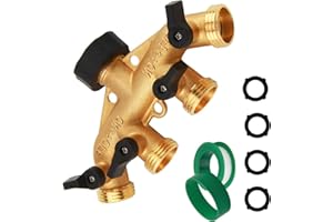 ENNSOO Water Hose Splitter 4 Way Heavy Duty, Faucet Hose Adapter 3/4" Spigot Brass Hose Adapter with Four Independent Valves for Enhanced Outdoor Faucet Water Management