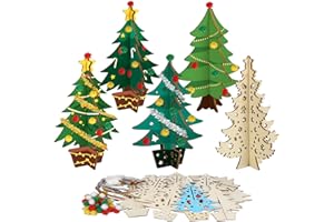 Fennoral 9 Pack Wooden 3D Christmas Tree Craft for Kids Make You Own Christmas Tree DIY Wooden Christmas Art and Craft for Girls Boys Christmas Tabletop Decor Party Decoration