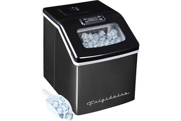 Frigidaire EFIC452-SSBLACK XL Maker, Makes 40 Lbs. of Clear Square Ice Cubes A Day, Black Stainless
