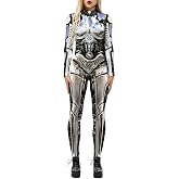 Foksikely Women's 3D Mechanical Robot Skeleton Print Halloween Jumpsuit Romper Cosplay Costume