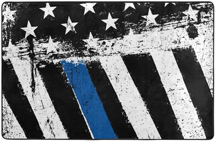 Wdoci Badematte Teppich,amerikanische Flagge mit dünner Blauer Linie