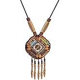 MINACHI Seashell, Ceramic and Rice Beads Necklace with Retro Exotic Style Pendant, Brown Tone, Personality Necklace for Women