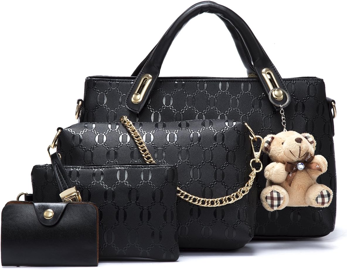 Soperwillton Women Handbag Top Handle Satchel Shoulder Tote Bag Purse Set 4PCS
