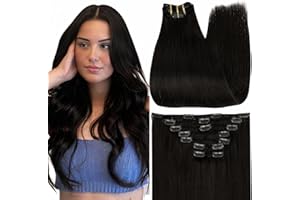 Fshine Seamless Clip in Hair Extensions Human Hair Color 1B Black Remy Double Weft Clip in Human Hair Extensions for Women 10