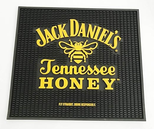 NJ Jack Daniel's Whiskey Bar PVC Rubber Drip Mat for Industrial and Home Kitchen Counters (16.75x15 Inch, Black)