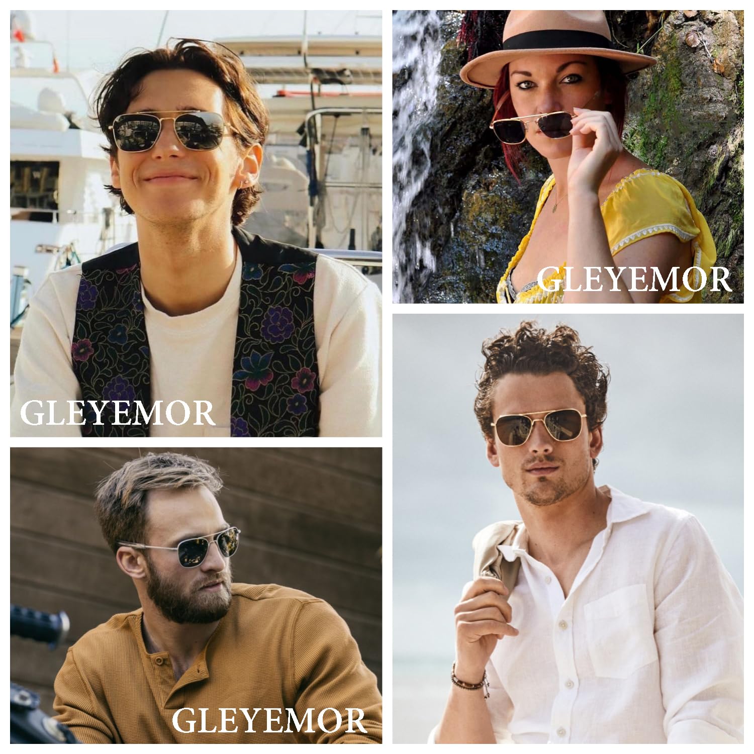 Gleyemor Polarized Square Aviator Sunglasses for Men Retro Military Tough Guy Style Shades