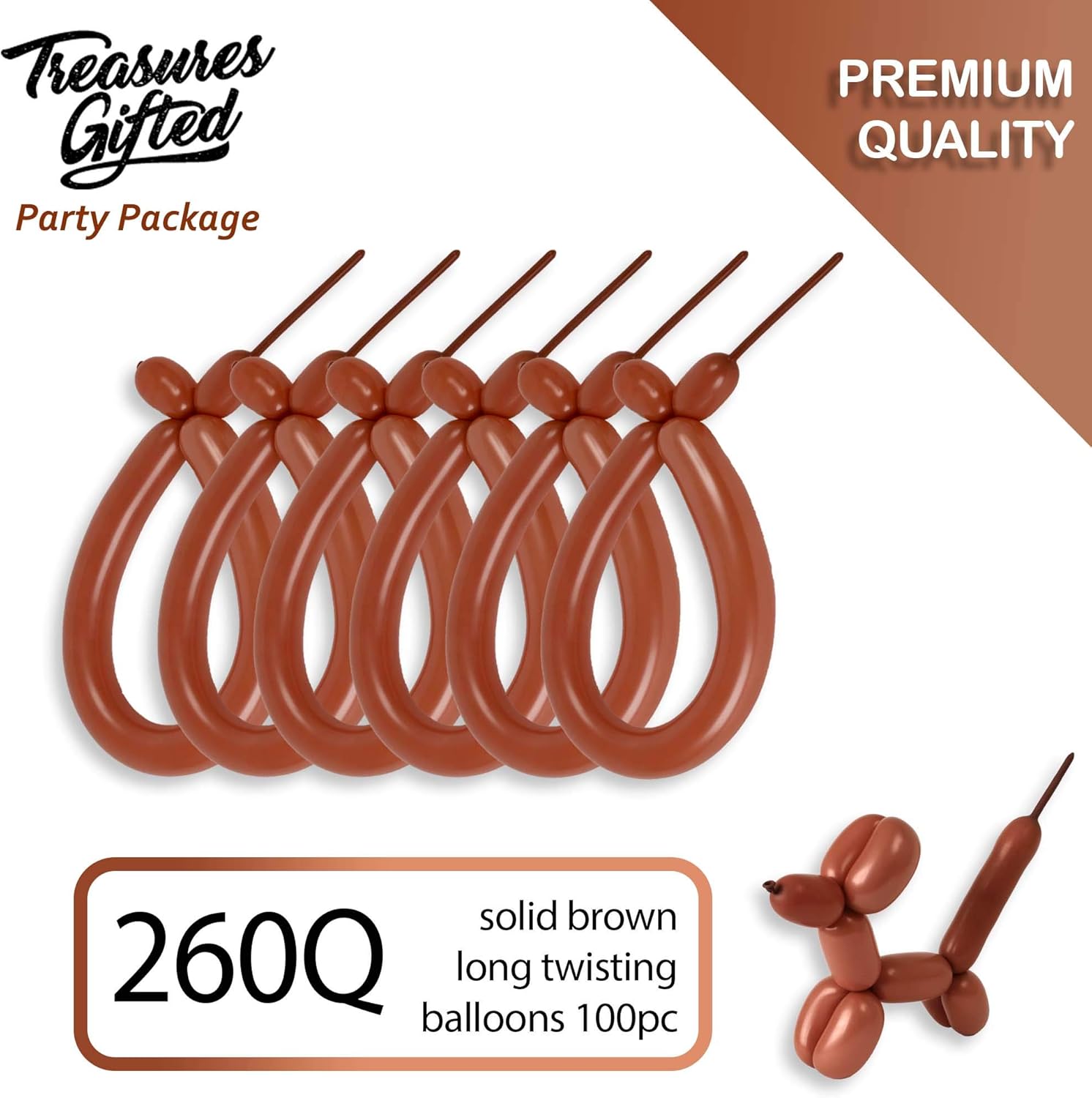 Brown Long Balloons - Mocha 260 Balloons 100 Count - Chocolate Balloon Animal Balloons - 260Q Balloons - Twisting Balloons for Magic Tricks, Birthdays Party, Clowns Gift Box (Coffee Brown, 100 pc): Toys & Games