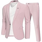 YND Men's 2 Piece Casual Linen Suit Set, Regular Fit Lightweight Blazer Jacket and Pants for Wedding, Business, Party
