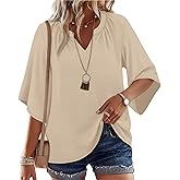 WIHOLL Boho Cute Summer Tops for Women 3/4 Sleeve Dressy Fashion V Neck Casual 2026 Business Beach Plus Size Holiday Blouses