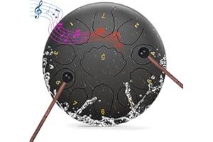 MENGBEI Professional Steel Tongue Drum for Adults & Kids - 8 inch Hand Percussion Instrument Rain Drum with 11 Notes for Yoga, Meditation, Music Therapy & Concerts Play (Black, 8 Inch)