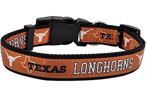 Pets First Collegiate PET Collar New Version Texas Longhorns Dog Collar, Size Large. Best Sports Team Color for Dogs & Cats. A Shiny & Colorful Dog & Cat Collar Licensed by The NCAA