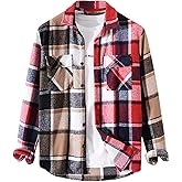 ZAFUL Mens Plaid Shirt,Long Sleeves,Classic Flannel Shirt Button Down Shirt Jacket Tops