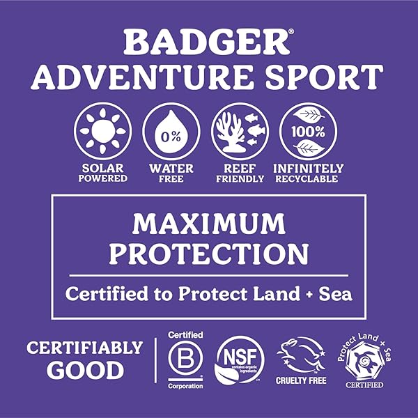 BADGER MINERAL SUNSCREEN SPF 50 ZINC OXIDE SUNSCREEN WITH 98% ORGANIC INGREDIENTS, REEF-SAFE, BROAD-SPECTRUM, HYPOALLERGENIC, WATER RESISTANT, UNSCENTED ADVENTURE SPORT 2.9 FL OZ