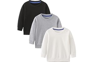 GFQLONG Toddler Boys 2 Pack Cotton Crewneck Sweatshirt, Baby Solid Long Sleeve Pullover Tops