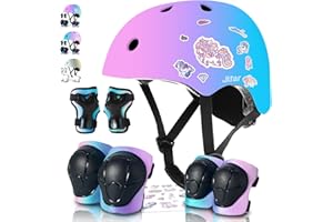 JIFAR Gradient Color Kids Helmet and Pads Set for Skateboard & Bike - Adjustable Toddler Safety Gear with Boys Girls 3-14 Years Old, for Scooter, Rollerblading, Longboard