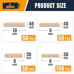 ALBO Wooden Dowel Pins 300 Pack Assorted Sizes