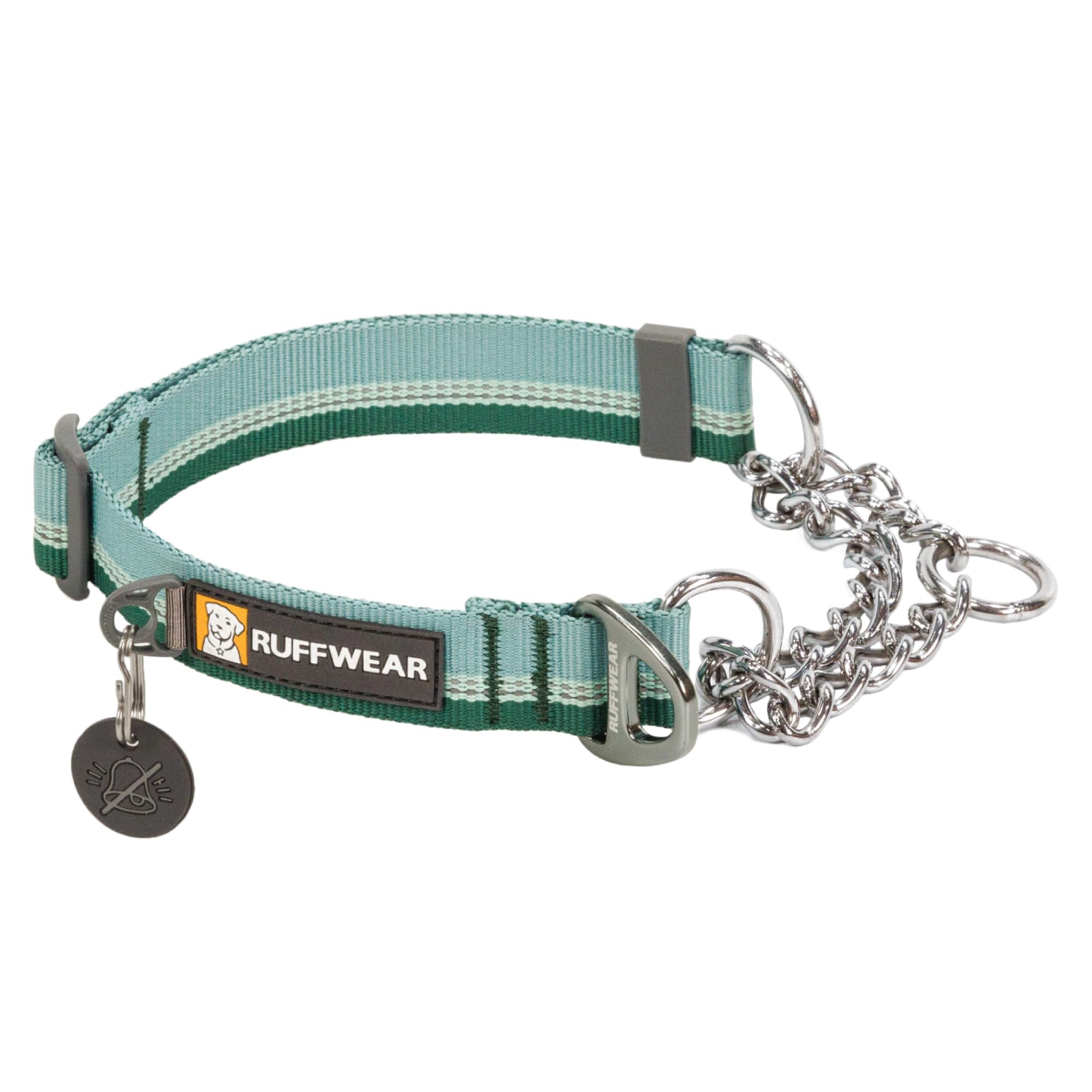 RUFFWEAR Chain Reaction Collar, Medium Dog Collar, Adjustable No Pull Pet Collar, Aluminium D-Ring & Limited Cinch, Reflective Dog Collar with Tubelock Webbing, 14"-20", River Rock Green