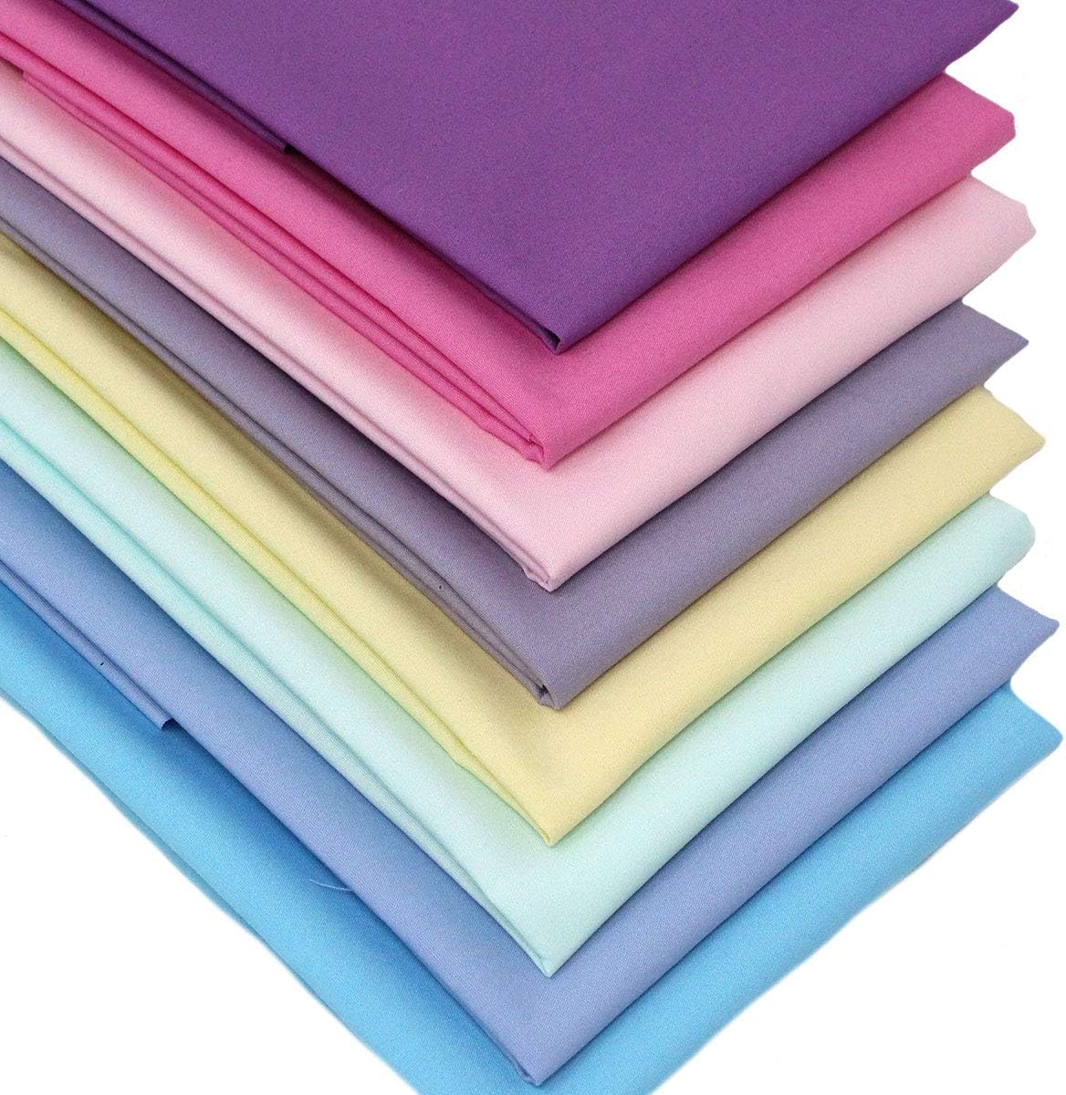 8 Fat Quarters Fabric Bundle Plain Solids Mega Pack in Blues, Pinks