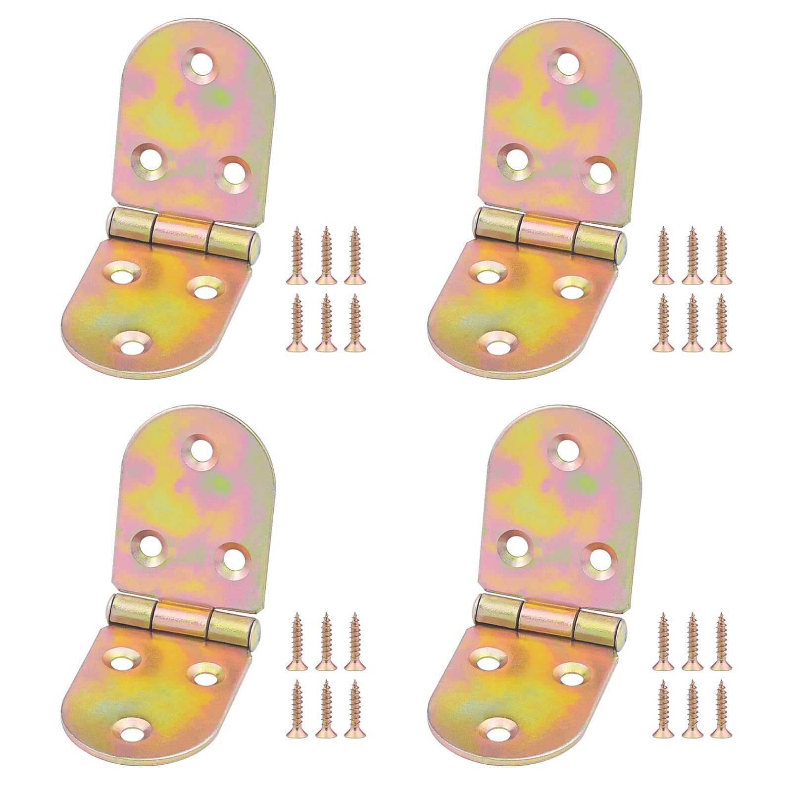 JJWNMLL Hinges 4 pcs - Semicircle Hinge for Wood Color zinc-Plated Door Hinges with 26 pcs Hinge Screws for Home Furniture Hardware Cabinet Closet Door Drawer Wood Box (Colored zinc, 84x30mm - 4pcs) — image 1