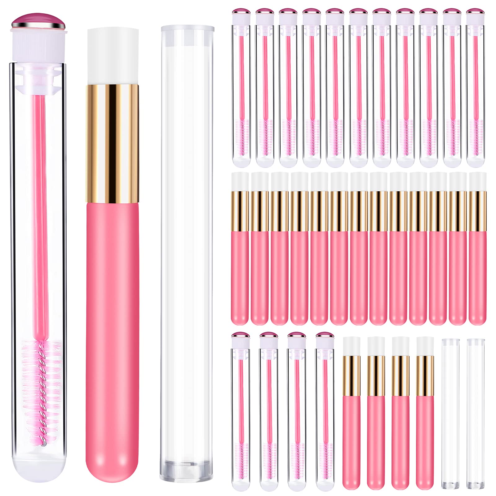 48 Pieces Disposable Eye Brush Eye Lash extensions brush cleaner Pink Mascara Wands with tube and Lash Shampoo Brush Nose Cleansing Brush with 2 Pieces Clear Storage Tube for Deep Cleaning