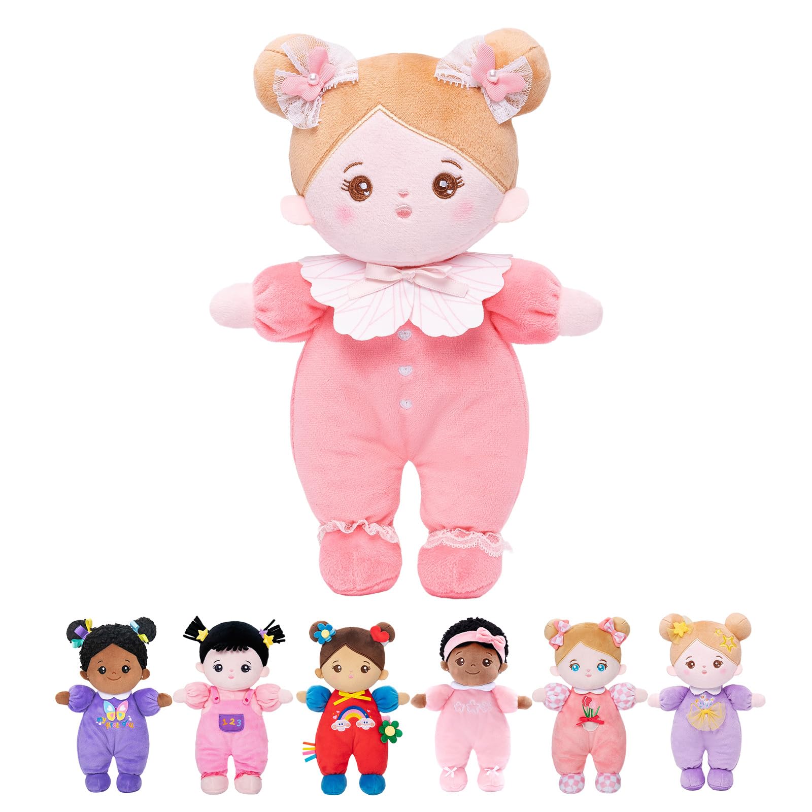 Photo 1 of OUOZZZ Soft Baby Doll for 1 Year Old Girl Gifts - Toys for Girl Birthday Christmas Plush Gift for Toddler First Doll Adorable Pink Bow 10"