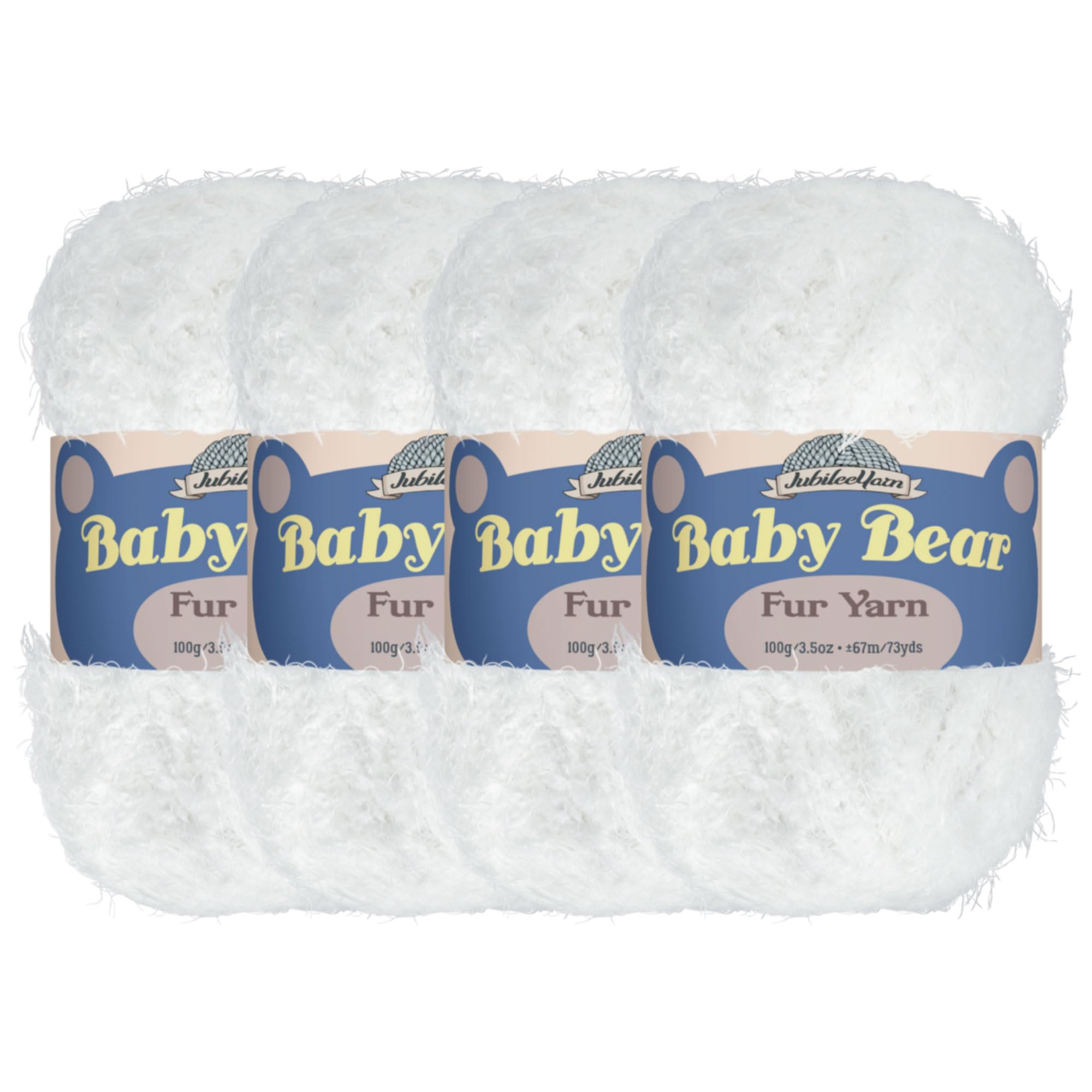 JubileeYarn Baby Bear Yarn - Chunky Weight Polyester Fur - 100g/Skein - White - 4 Skeins