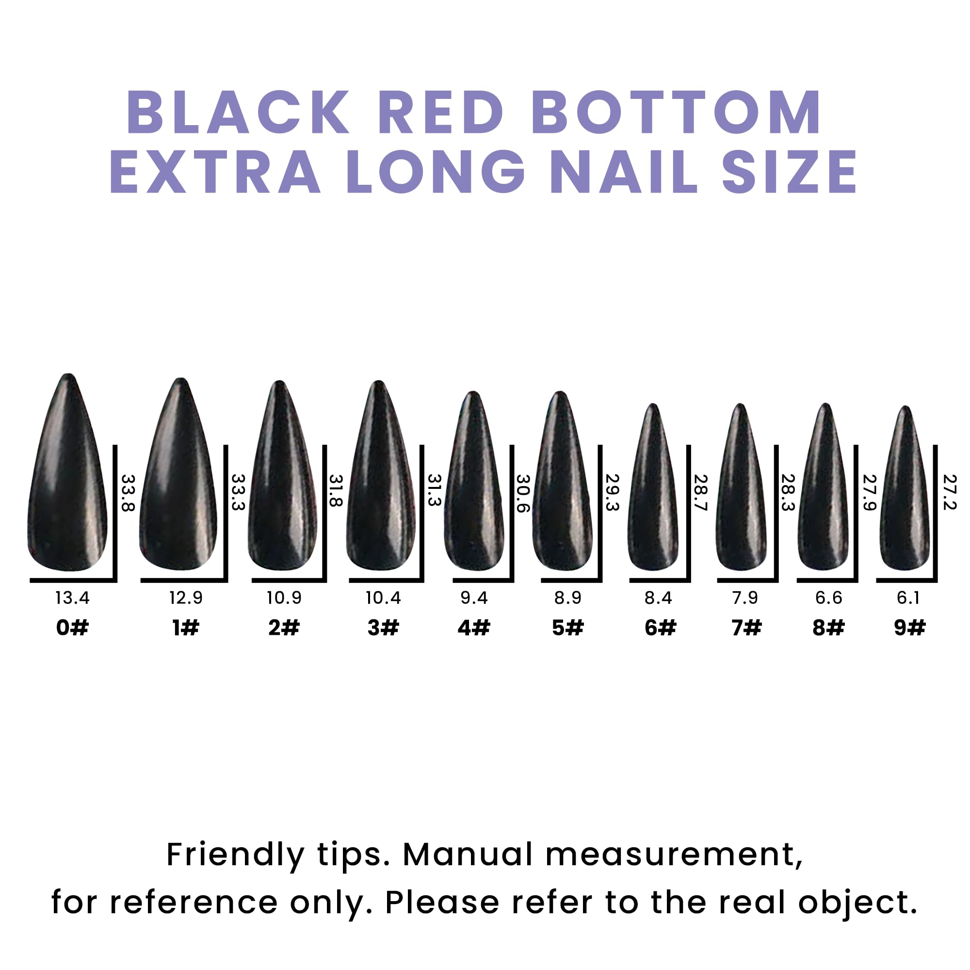 Allkem Press On Nails - Black Red Bottoms Glossy Extra Long Sculpted Stiletto 2 Set Bundle | 10 sizes - 20 pcs Nail kit with Glue - Image 7