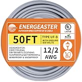Energeaster 12/2 UF-B 50FT Solid Underground Feeder Direct Burial Cable | UV &amp; Moisture Resistant, Ideal for Outdoor Lighting &amp; Pump Installations &amp; Residential Indoor Electrical Projects, UL listed