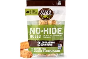 Earth Animal No Hide Medium Pork Flavored Natural Rawhide Free Dog Chews Long Lasting Chew Sticks | Treats for Large Dogs | Great for Aggressive Chewers - 2 Count