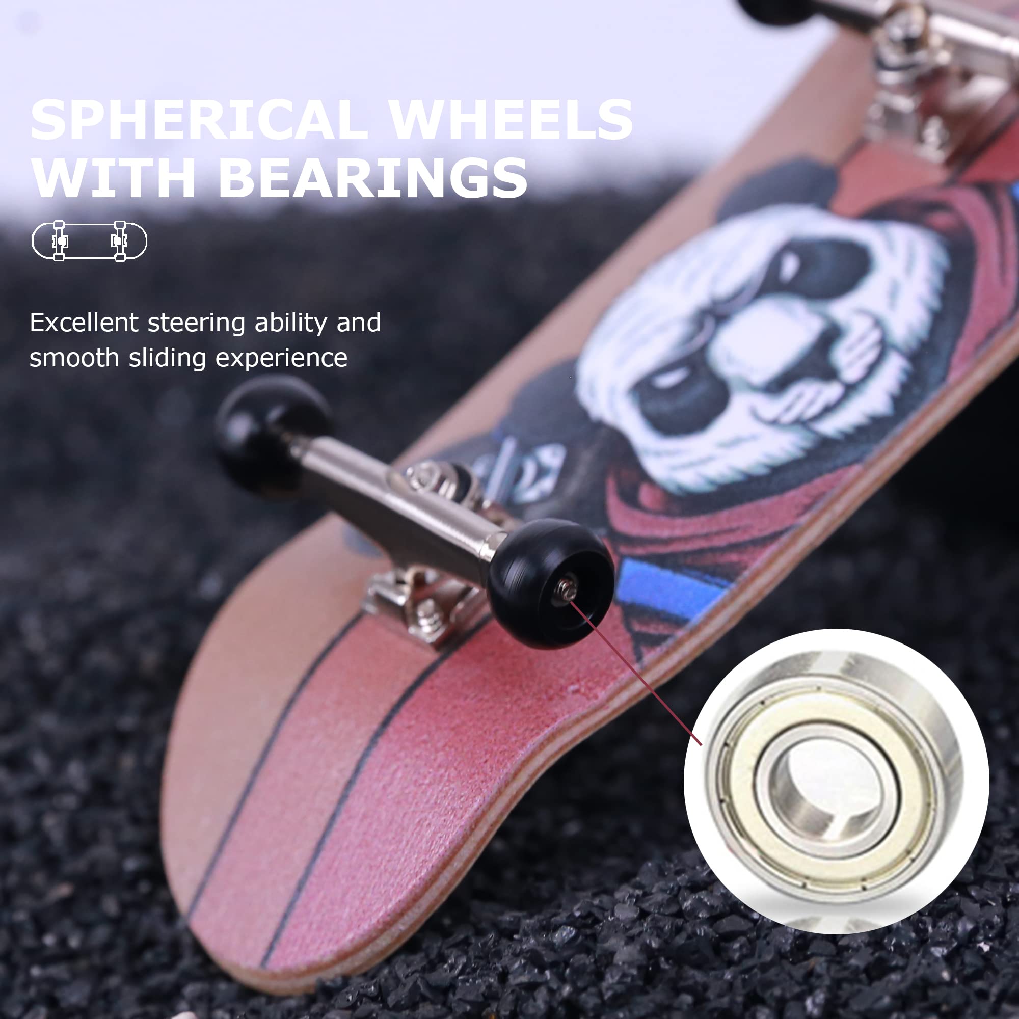 Professional Complete Wooden Fingerboard 32/34mm 5-Ply Maple Finger Skateboard with Upgraded Components (SK-Panda)