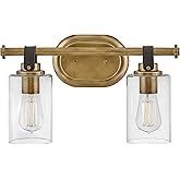 Hinkley Halstead Small Two Light Vanity Sconce - Rustic Style, Faux Leather, Clear Glass Shade - Heritage Brass Finish