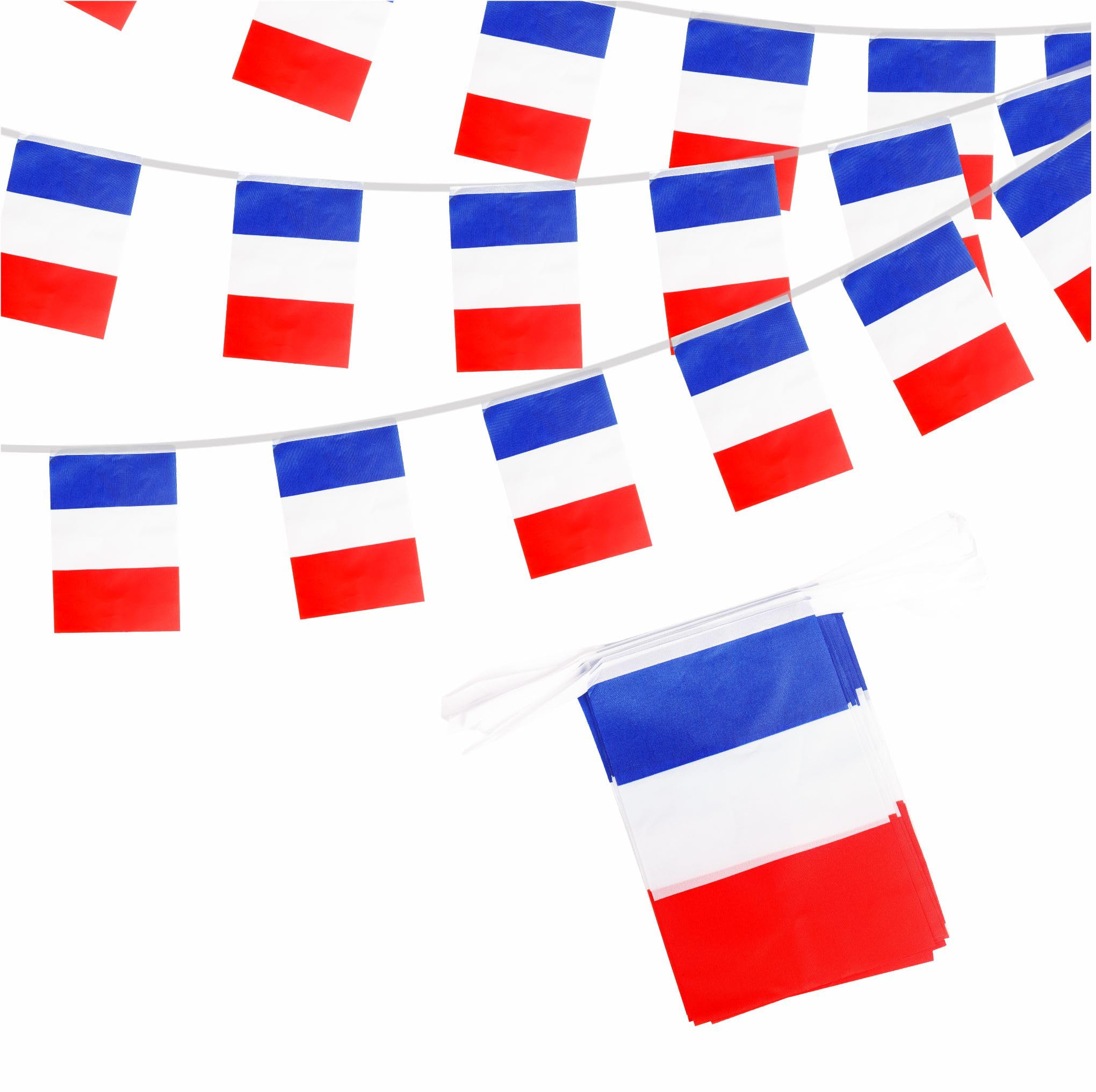 France 2024 French Flags Bunting Decorations 33ft 30 Flags French Flags Banner French Bunting for Oly 2024 Sports Football Events