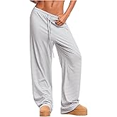 WDIRARA Women's Striped Drawstring Elastic Waist Pants Wide Leg Loose Lounge Pants