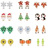 12 Pairs Christmas Thanksgiving Clip on Earrings Set for Teen Girls Women Holiday Earrings Bulk Snowflake Penguin Christmas Tree Bow Gnome Winter Clip Earrings Fall Pumpkin Leaf Earrings Jewelry Gifts