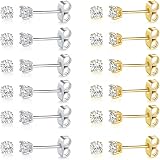 5 Paia Orecchini A Perno Zirconia Cubica: Set Acciaio Inox 3-8mm, Ipoallergenici Per Donna E Uomo