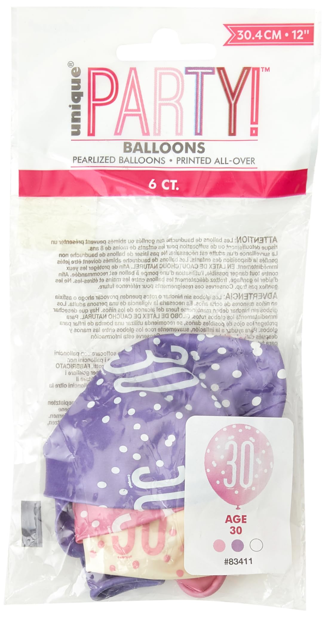 Vibrant 30th Glitz Petal Pink, Spring Lavender & White Latex Balloons (30cm) - Perfect for Birthday, Party Decor & More - 6ct