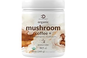 DEAL SUPPLEMENT Organic Mushroom Coffee, 10oz – 10 Adaptogenic Mushrooms with Arabica Coffee + MCT Oil for Smooth Flavor – Turkey Tail, Lions Mane, Cordyceps, Chaga, Reishi – Immune, Energy,& Brain Support Supplement