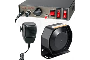 BooYu 12V 200W 9 Tones Police Warning Emergency Siren PA System [Slim Speaker][125-135dB][Handheld Microphone][Hands-Free][2 x 10A Switches] for Firefighter Ambulance Vehicles Truck Car SUV ATV UTV