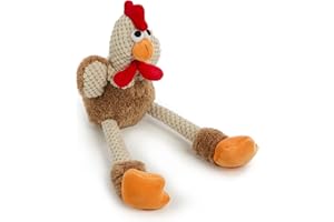 goDog Checkers Skinny Rooster Squeaky Plush Dog Toy, Chew Guard Technology - Brown, Small