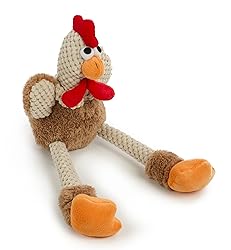 goDog Checkers Skinny Rooster Squeaky Plush Dog