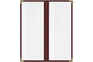 ACI SUPER POWER 25 Pack of Goodsmart Cafe Style Menu Cover, Double Stitched Edge, Crystal Clear Vinyl (Burgundy, 2 Pages / 4 Views - 4.25" x 11")