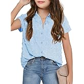 Haloumoning Girls Button Down Shirts Short Sleeve Kids Casual Chiffon Blouse Summer Tops T-Shirt