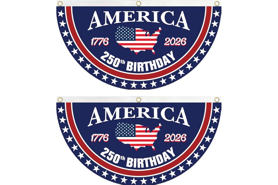 WENWELL 250 year anniversary Birthday Bunting Flag, 1776-2026 Commemorative Patriotic Fan Banner, 1.5x3 FT with Brass Grommets 2 Pack