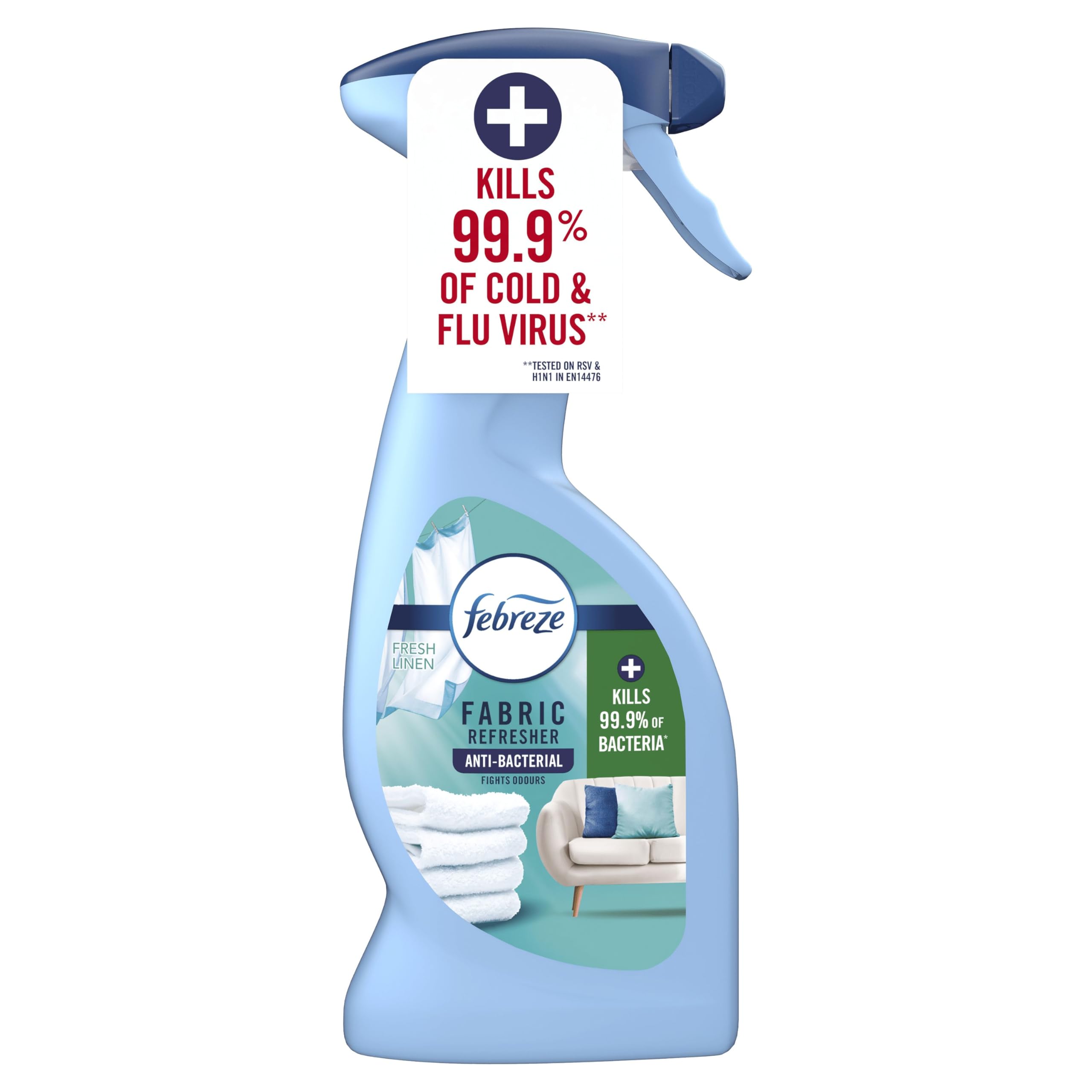 Febreze Antibacterial Fabric Freshener Spray Fresh Linen 375ML, Kills 99.9 percent of Bacteria, Fights Odours Trapped in Fabrics and Leaves a Fresh Scent