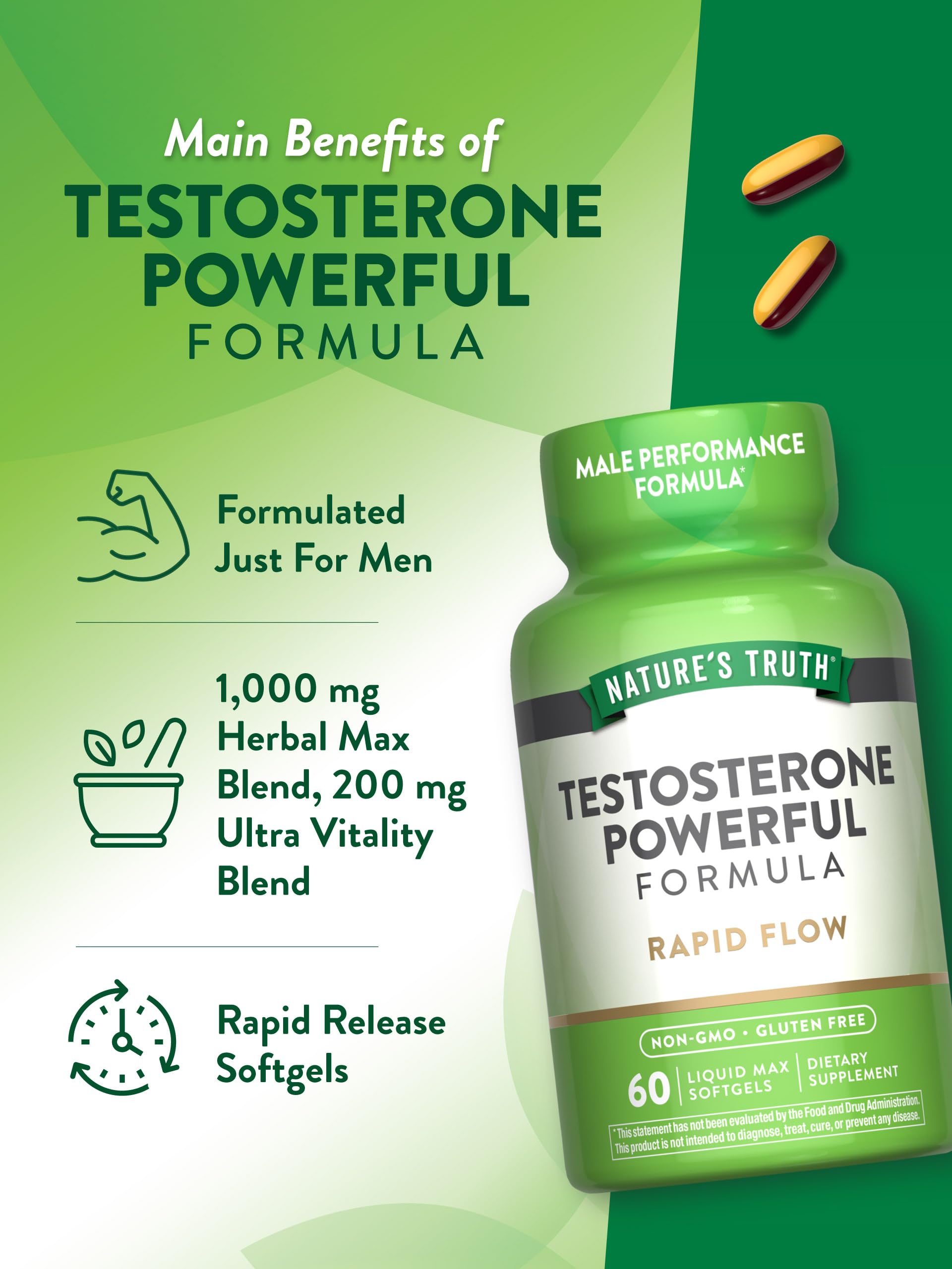 Nature's Truth Testosterone Supplement for Men | 60 Softgels | Non-GMO and Gluten Free Formula