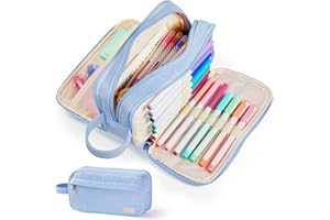 Sooez High Capacity Pencil Case, Soft Corduroy Pencil Pouch with 4 Compartments, Multiple Pockets, Large Pencil Bag with Sturdy Zipper, Cute Pencil Case Pouch Organizer for Student Teen Girls, Blue