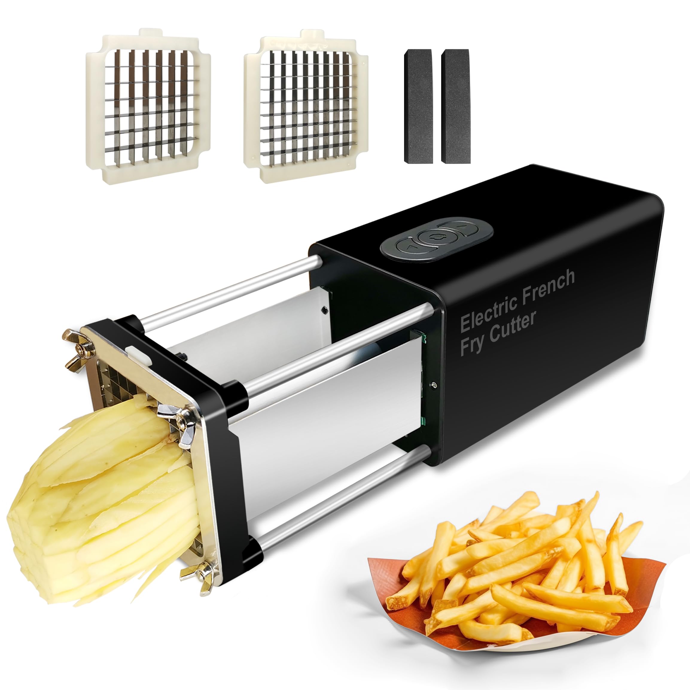 Photo 1 of Electric French Fry Cutter, French Fries Cutter with 1/2 & 3/8 Inch Stainless Steel Blade, Commercial, Home Potato Cutter for Potatoes, Carrot, Apple, Cucumbers