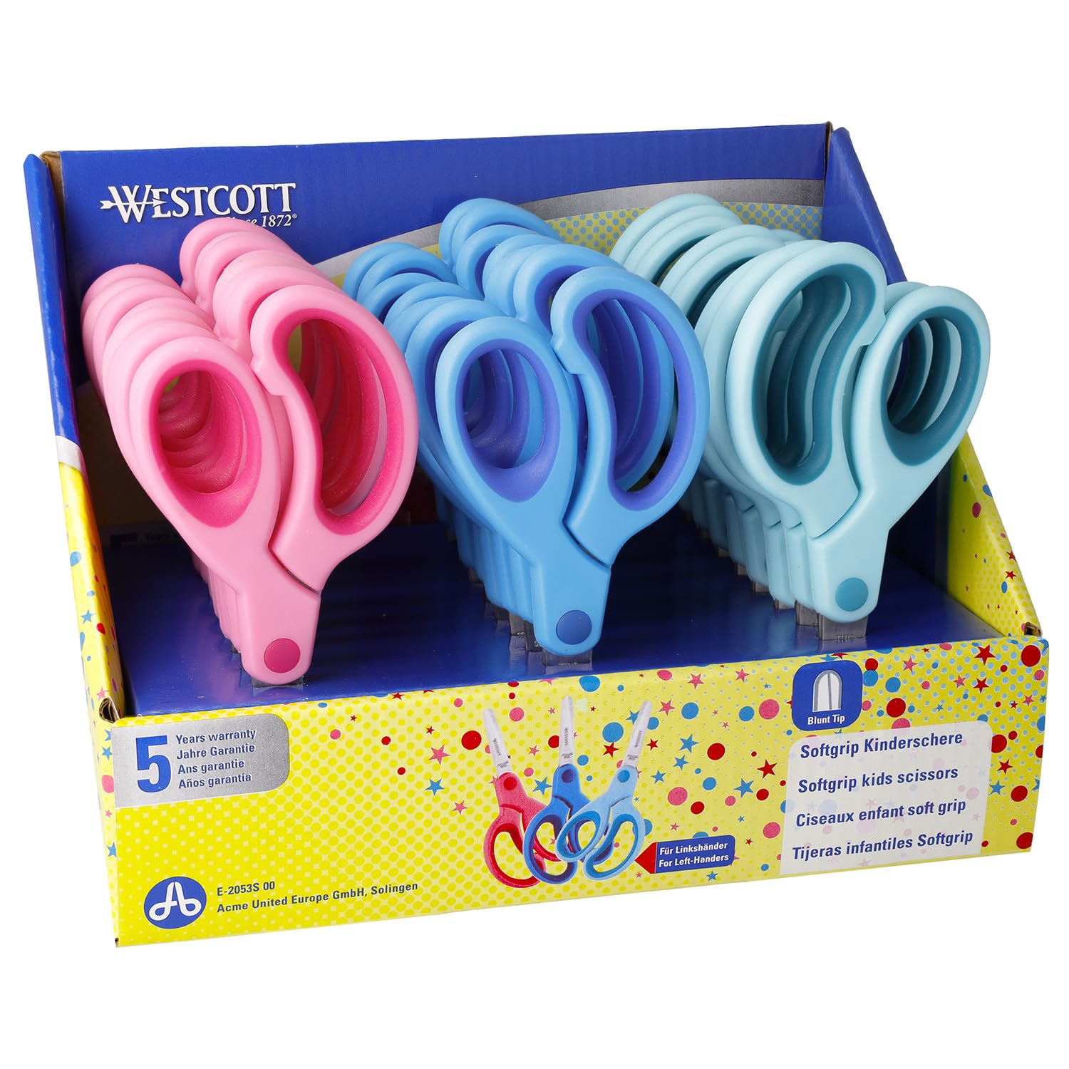 Westcott Soft Grip Children's Scissors, 24 Pieces in Display Box | Scissors with Ergonomic Handle for preschoolers | Craft Scissors, 13 cm, Ideal for Children's Hands | Rounded tip | E-2053S 00