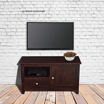SS WOOD Furniture Sheesham Wood | 1 Drawer and Storage TV Display Unit/TV Stand in Mahogany Finish