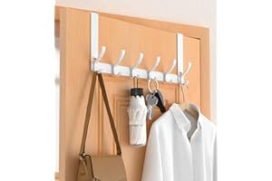 CHAUNCEY HOME Over The Door Hooks Hanger with Extended Arms, Fit 1 3/8" Door, Tool-Free Assembly, F7U, Towel Rack Organizer Holder - Glossy White